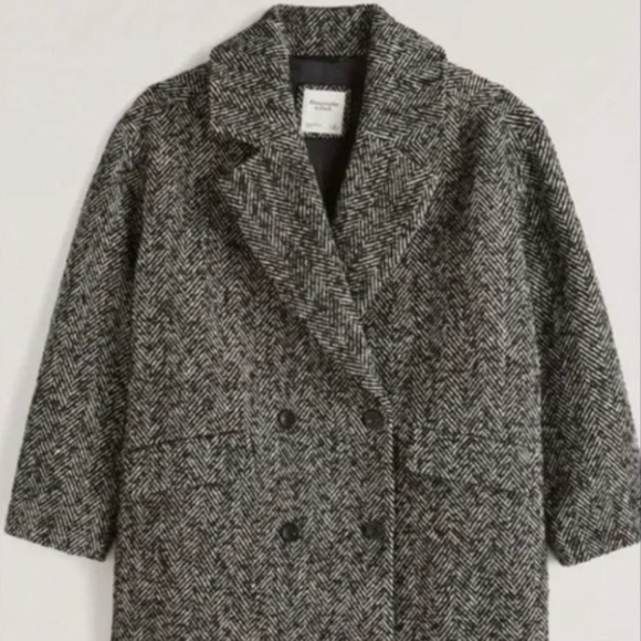 NWT Abercrombie Short Textured Coat in Black Herringbone - Picture 2 of 7